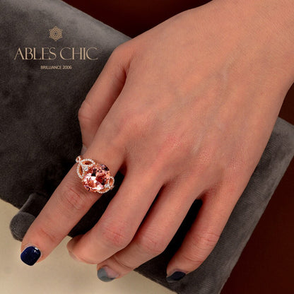 Bague solitaire spinelle orange R0927