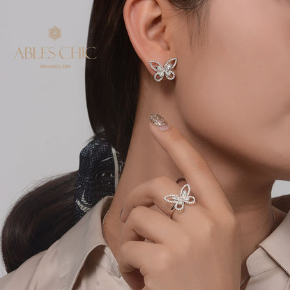 Bague cocktail papillon pavée R1094