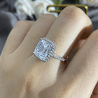 Bague de fiançailles halo taille émeraude R0922