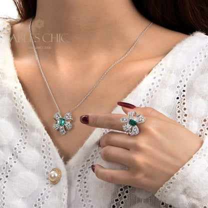 Pendentif nœud papillon émeraude P0645