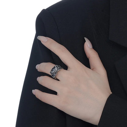 Bague épaisse brute en émail noir R1200