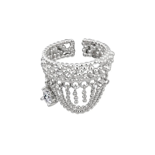 Bague pompon en dentelle perlée R1271