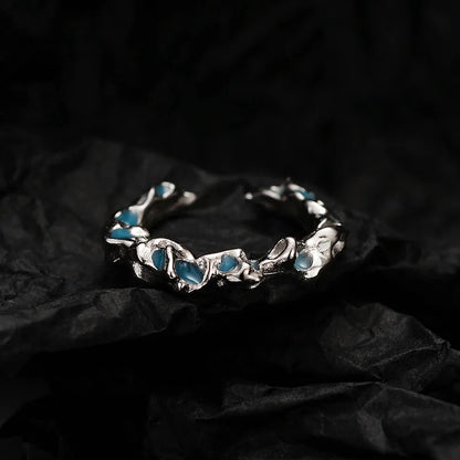 Bague irrégulière en émail bleu R1162
