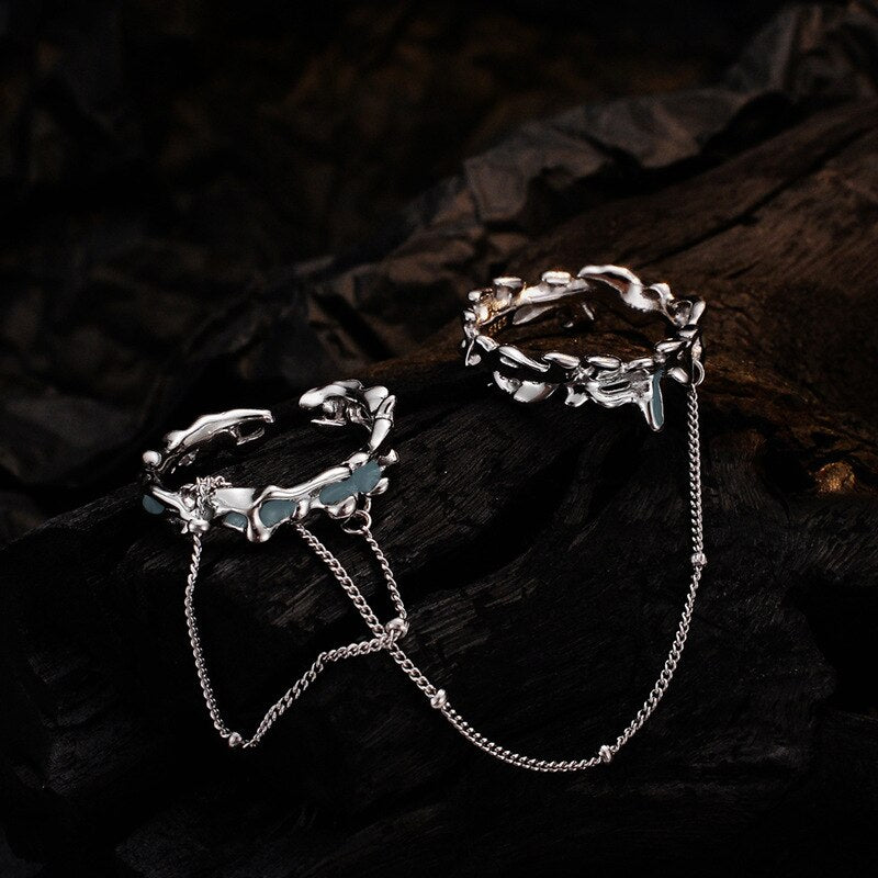 Bague enchaînée à pampilles florales en émail R1192