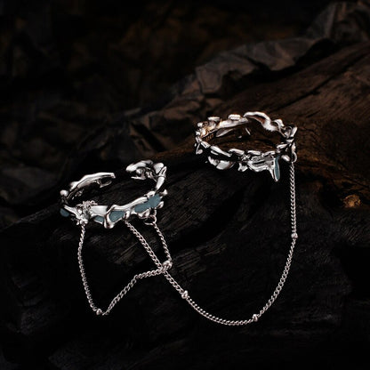 Bague enchaînée à pampilles florales en émail R1192