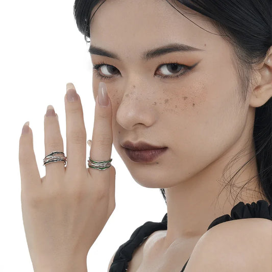 Bague irrégulière large en bande d'émail R1242