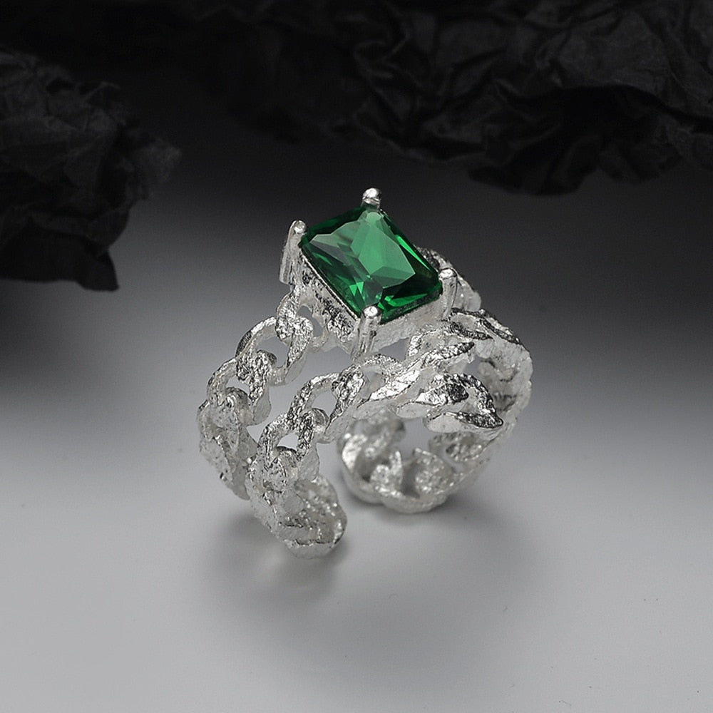 Bague ouverte texturée en zircon émeraude R1165