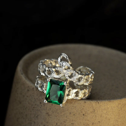 Bague ouverte texturée en zircon émeraude R1165