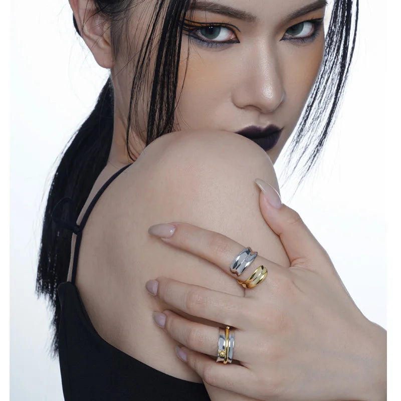 Anneau ouvert enveloppé bicolore R1032