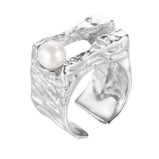 Bague Perle Motif Martelé R1099