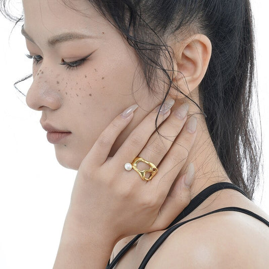 Bague perle découpée impressionniste R1020
