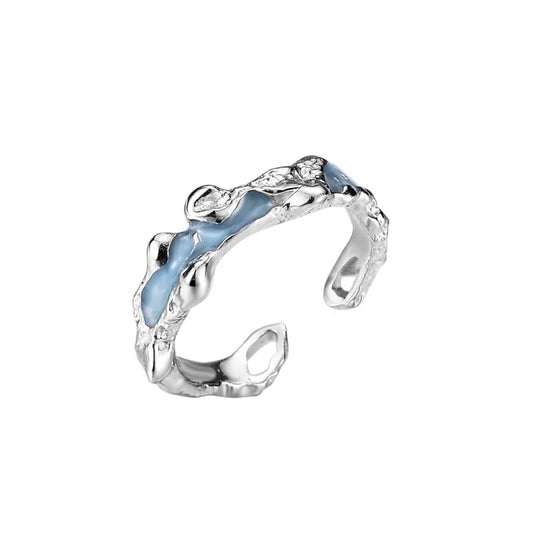 Bague irrégulière en émail bleu R1223
