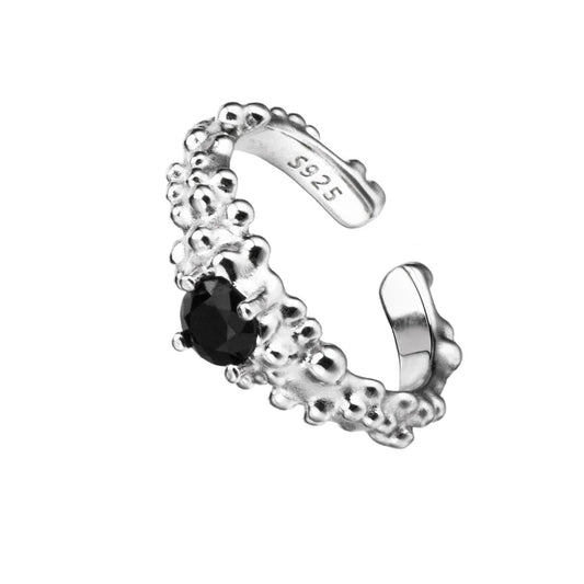 Bague texturée extraterrestre CZ noire R1234