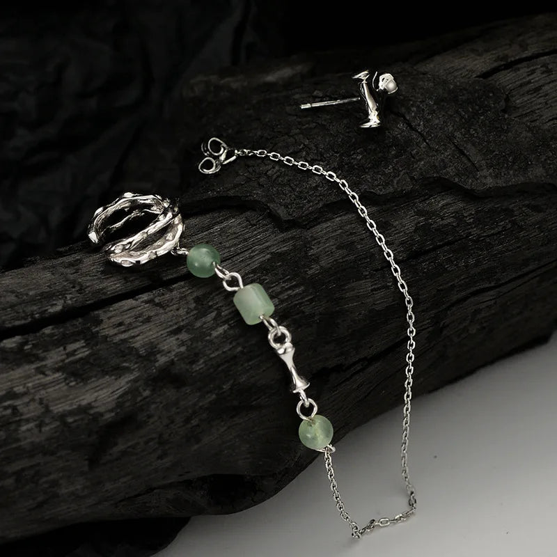 Manchette d'oreille en jade à longue chaîne E1152, 1 pièce