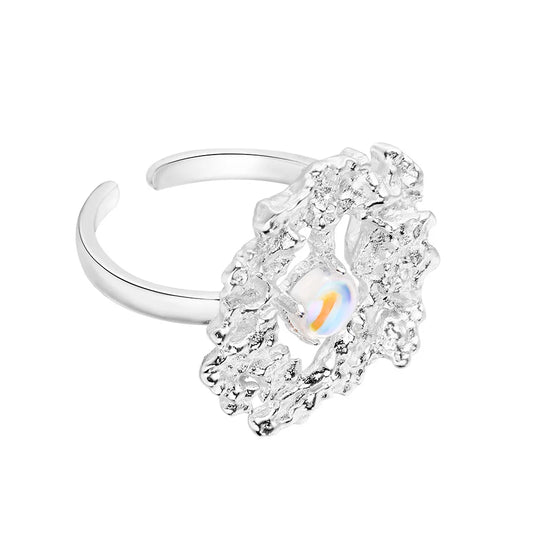 Bague fleur abstraite pierre de lune R1243