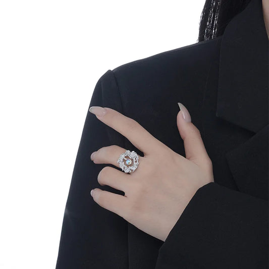 Bague fleur abstraite pierre de lune R1243