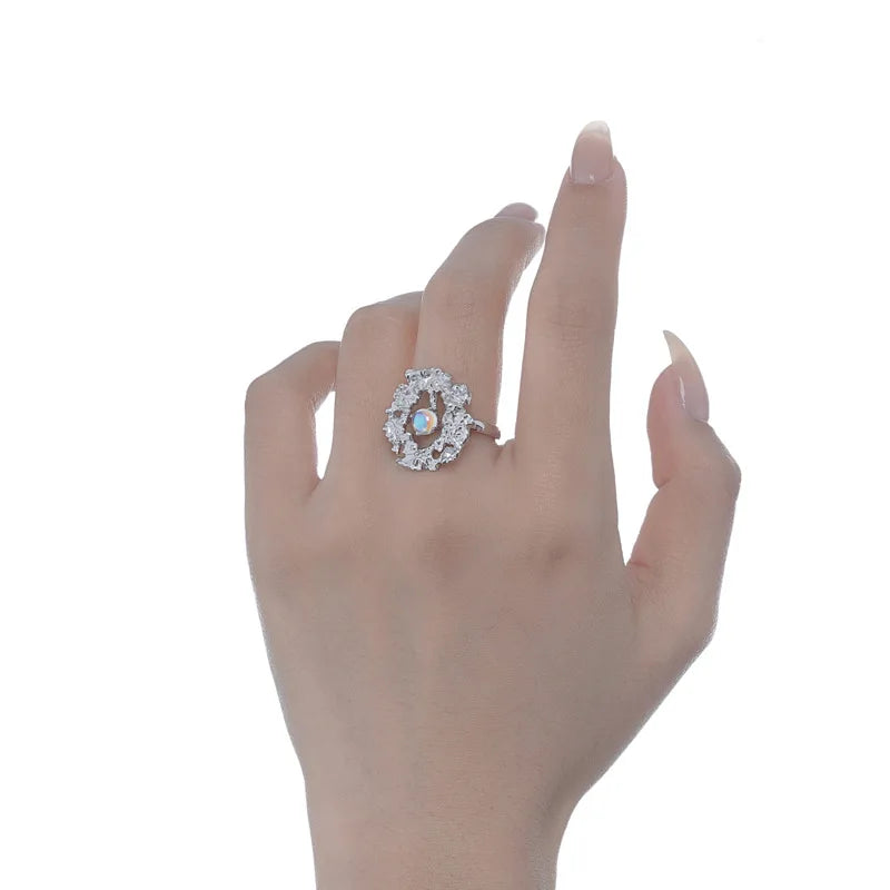 Bague fleur abstraite pierre de lune R1243