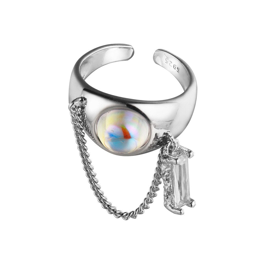 Bague irrégulière enchaînée pierre de lune R1245