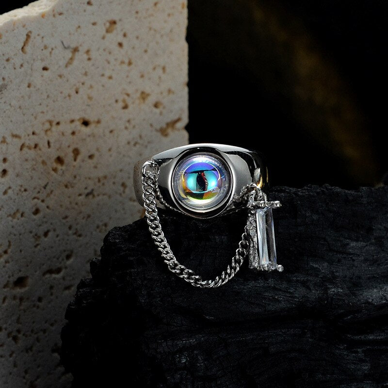Bague irrégulière enchaînée pierre de lune R1245