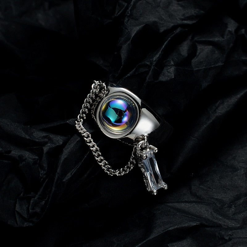 Bague irrégulière enchaînée pierre de lune R1245