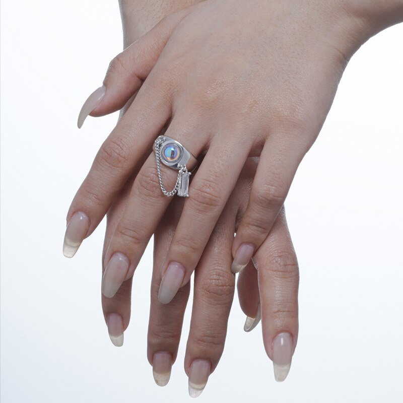 Bague irrégulière enchaînée pierre de lune R1245