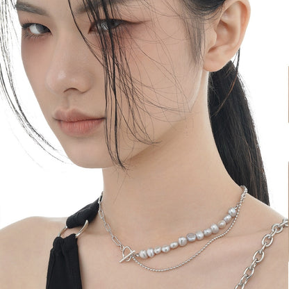 Collier multi-chaînes baroque rose N1016