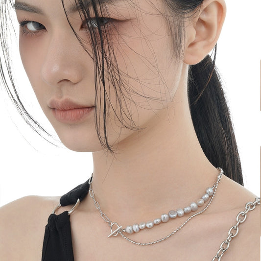 Collier multi-chaînes baroque rose N1016