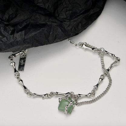Bracelet en jade enveloppé de nœuds de bambou B1018