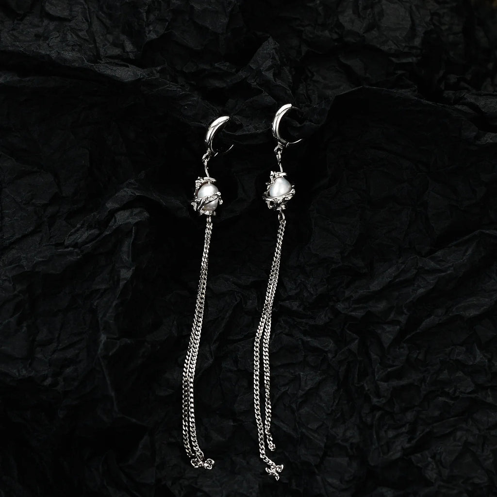 Boucle d'oreille à longue chaîne en perles baroques E1111, 1 pièce