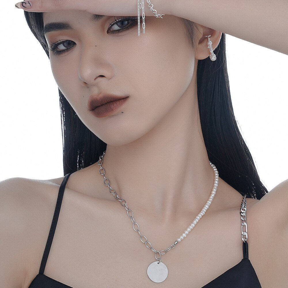 Collier chaîne torsadée de perles baroques N1033