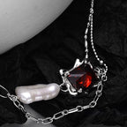 Collier de perles baroques rubis CZ N1040