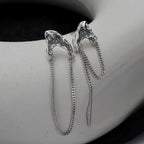 Boucle d'oreille longue chaîne en émail bleu E1126