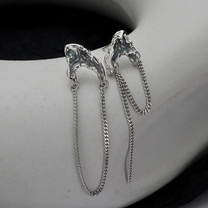 Boucle d'oreille longue chaîne en émail bleu E1126