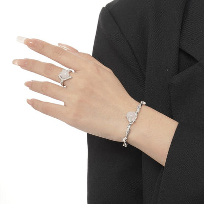 Bracelet ouvert froissé coeur agate B1050