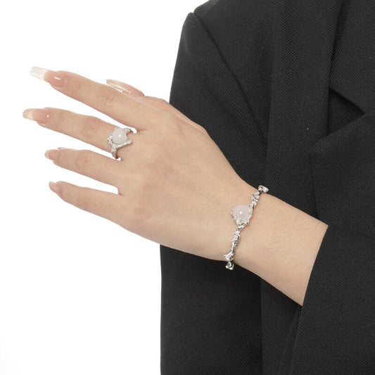 Bracelet ouvert froissé coeur agate B1050