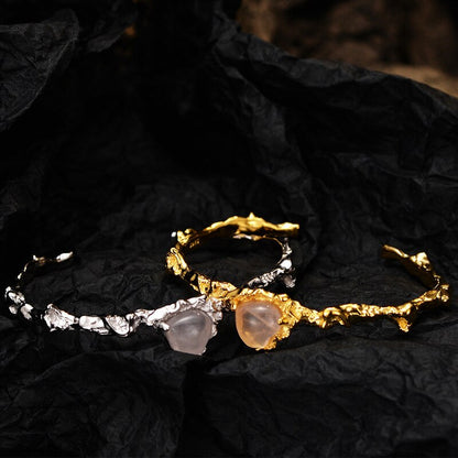 Bracelet ouvert froissé coeur agate B1050