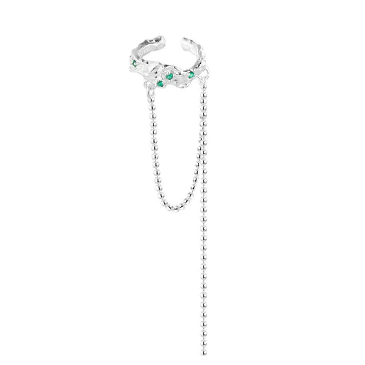 Boucle d'Oreille Longue Chaîne en CZ Vert E1130, 1 Pièce