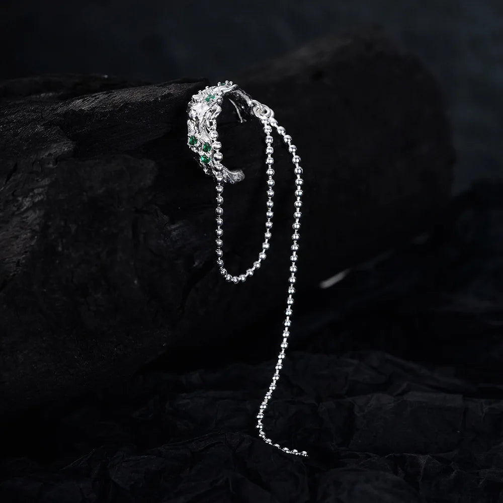 Boucle d'Oreille Longue Chaîne en CZ Vert E1130, 1 Pièce