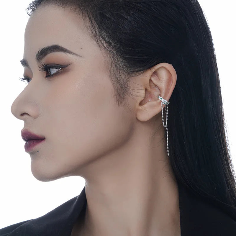 Boucle d'Oreille Longue Chaîne en CZ Vert E1130, 1 Pièce