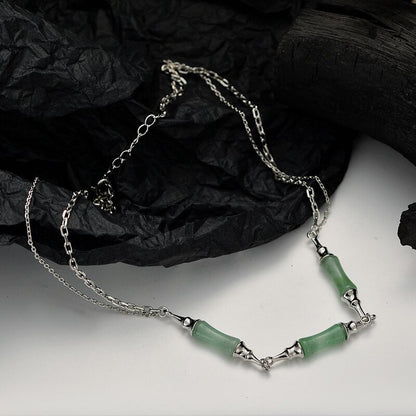 Collier noeuds de bambou jade vert N1046