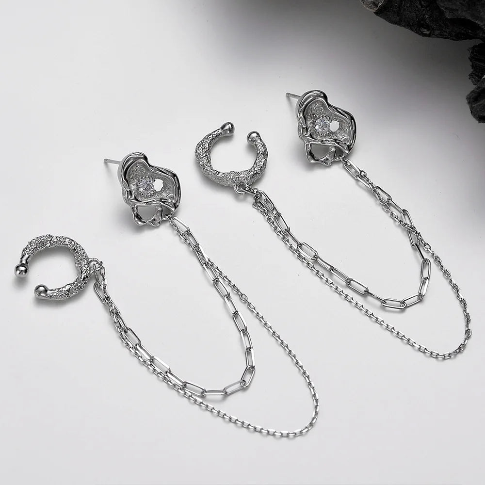 Bijou d'Oreille Irrégulier à Longue Chaîne E1208, 1 Pièce