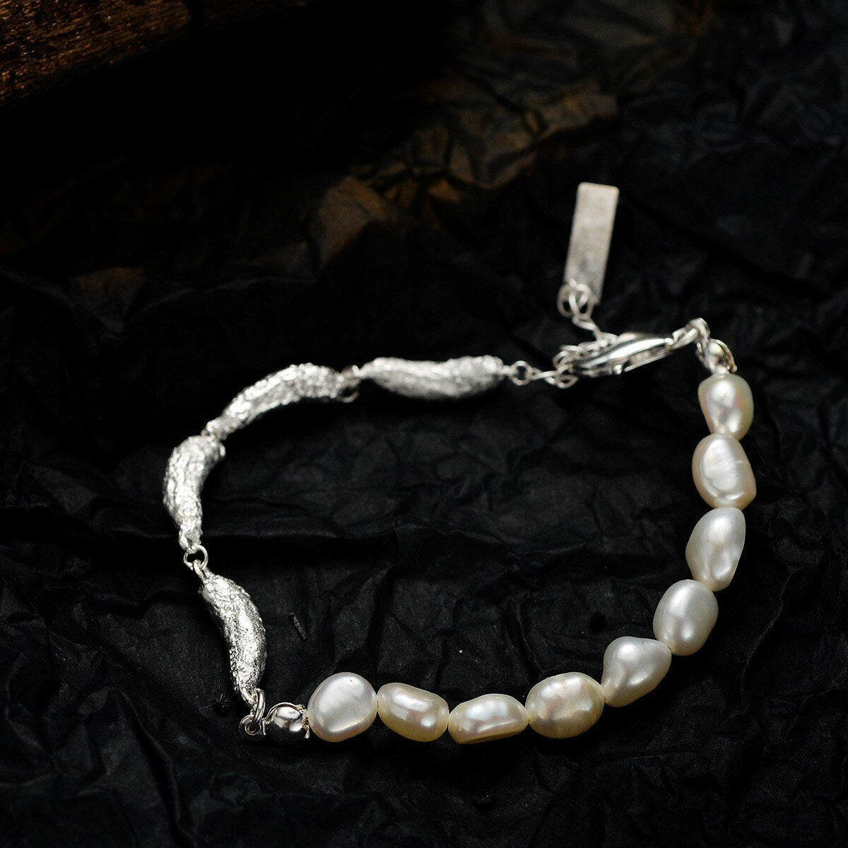 Bracelet perles baroques maillons irréguliers B1048