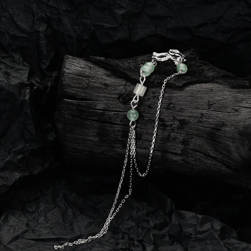 Manchette d'oreille à longue chaîne en perles de jade E1116, 1 pièce