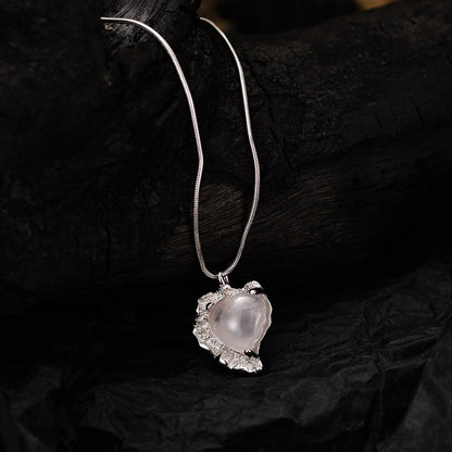 Pendentif Agate Coeur Cristal Rose N1052
