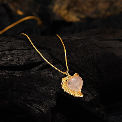 Pendentif Agate Coeur Cristal Rose N1052