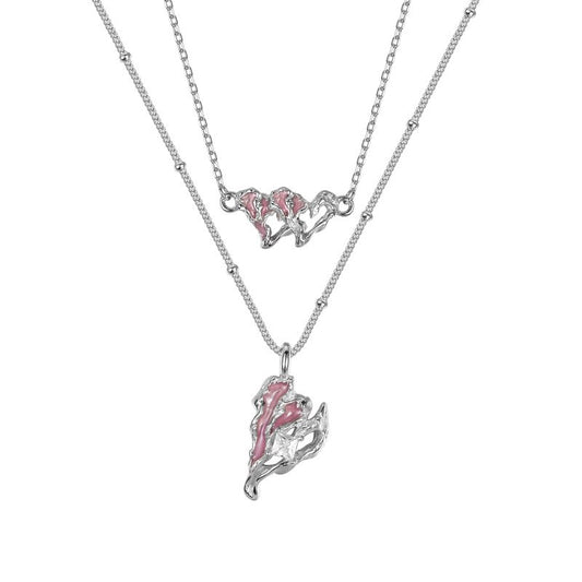 Collier Coeur Émail Rose N1002