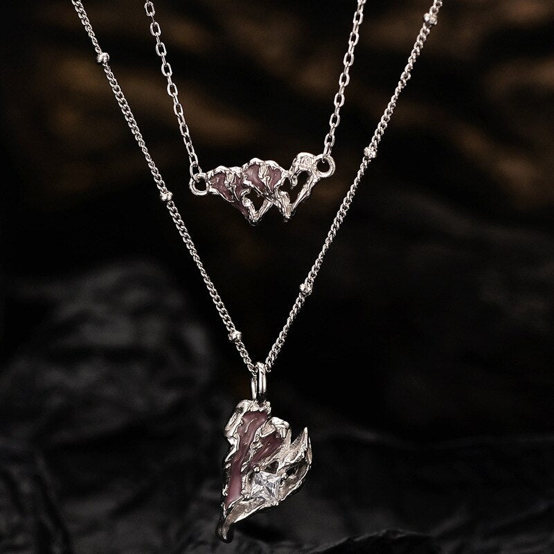 Collier Coeur Émail Rose N1002