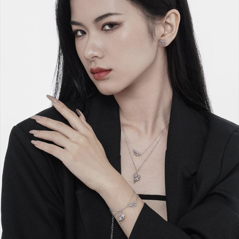 Collier Coeur Émail Rose N1002