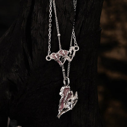 Collier Coeur Émail Rose N1002