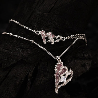 Bracelet en émail rose coeur froissé B1003
